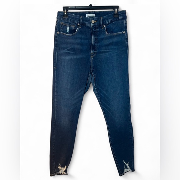 Good American Denim - Good American Good Waist Frayed Ankle Skinny Straight Dark Wash Jeans Size 12/31